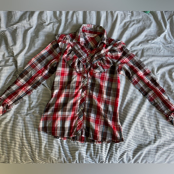 Vintage Stage West by Prior Western Plaid Button Down Shirt with Ruffle Detail - Picture 11 of 13